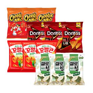 쌀로칩 들기름 김맛 50g x3개+꼬깔콘 x3개+치토스 x3개+도리토스 x3개