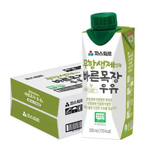 파스퇴르 바른목장 우유(팩) 무항생제 250ml x20개