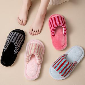 따뜻폭신 스트라이프 오픈토 털실내화 부드러운 털 슬리퍼 룸슈즈 (7colors)