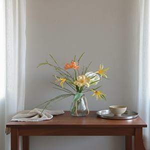 조화  꽃다발+화병세트 로렌지 옐로우 안시리움 오픈 튤립