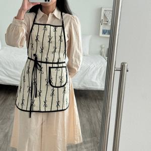 4중거즈 리본 원피스 앞치마 허리 앞치마 공방 카페 에이프런 2color