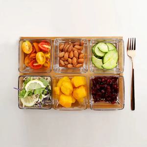 [리퍼]사각 분할 디저트 나눔접시 소스 반찬 그릇 글라스 그리드 플래터 정사각6