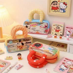 폭신 손잡이 캐릭터 대용량 필통 투명 핸디 파우치 학생 선물