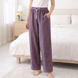 여성 면혼방 데일리 체크 파자마 잠옷 하의