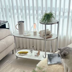 [리퍼]보프 선반 포인트 인테리어 디자인 3단 라운드 사이드테이블 메탈 소품 협탁 화이트