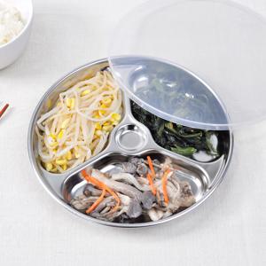 원형 스텐 3절 나눔찬통 뚜껑 세트 찬기 3칸 반찬 접시 업소용 칸칸이 분리 반찬통