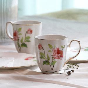 고원 로즈가든 골드림 도자기 머그컵 세트 300ml 2P