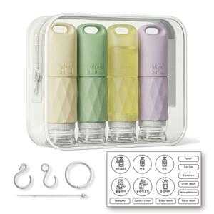 파우치포함 수영장 휴대용샴푸통 실리콘 파스텔 고리공병 여행용 소분통 튜브용기 소분 90ml