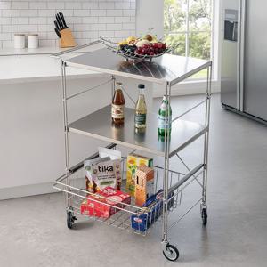 공간정리 끝판왕 올스테인리스 3단 트롤리 웨건 이동식 수납카트 거실 키친 홈카페