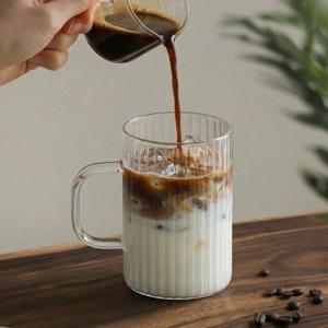 감성적인 플리츠 주름 내열 머그컵 손잡이 유리컵 맥주 하이볼 음료잔 2size