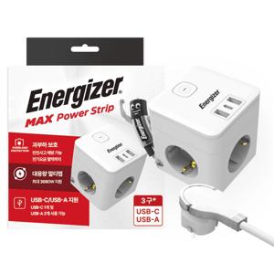 1+1 큐브 고용량 멀티탭 납작플러그 4000W 3구 USB-A, USB-C