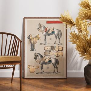 고전 앤틱 승마 도구 빈티지 말 그림 인테리어 일러스트 포스터 액자 아트포스터 선물 액자