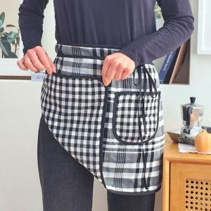 국내제작 블랙 체크 양면거즈 허리형 앞치마 카페 에이프런