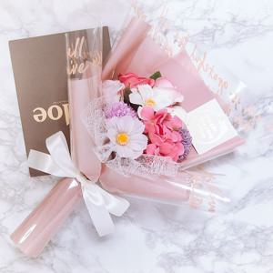 장미 수국 믹스 비누꽃다발, 핑크 꽃다발, 꽃선물, 메시지카드 포함