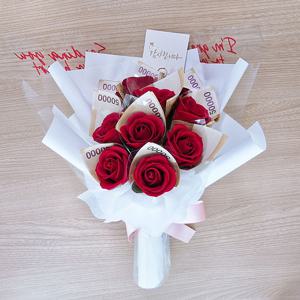 용돈 꽃다발, 비누장미 10송이 꽃다발 + 쇼핑백 + 메시지픽, 돈다발 선물