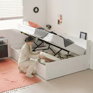 플로 LED 수납형 반자동 리프트업 수납 침대프레임 SS (헤드보드/협탁/매트추가)