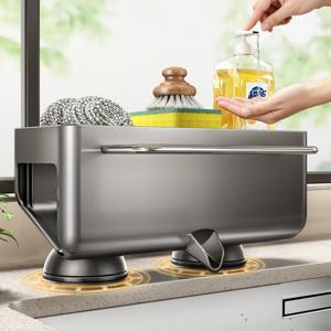 [해외] 흡착식 주방 싱크대 물빠짐 수납선반 스펀지 수세미 홀더