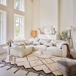 하바나 슬림 4인 코너형 리브 패브릭 소파