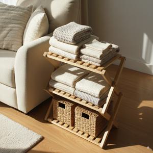 캠핑 테이블 접이식 우드 쉘프 선반 3단 4단 네추럴