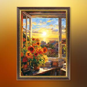 빈센트 반 고흐의 석양에 물든 창문 직소 퍼즐+액자 세트 명화 풍경 1000피스