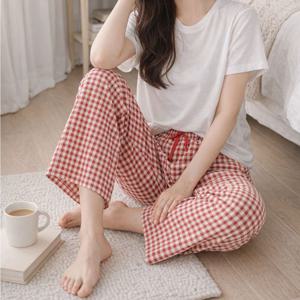 여성 데일리 체크 파자마 긴바지 잠옷 하의