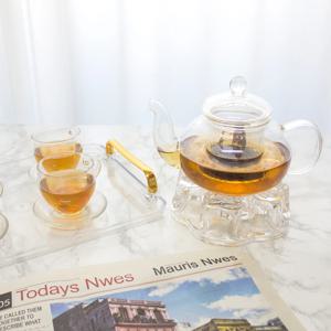 내열 유리 티팟 세트 600ml 차주전자 찻잔 티워머