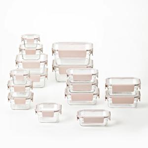 퓨어 유리 밀폐용기 직사각/정사각 혼합 16조 홈세트(샌드핑크)