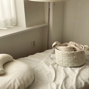 우유 누빔 패브릭 바스켓 장난감  보관함 천 원형 바구니 : 아이보리 L