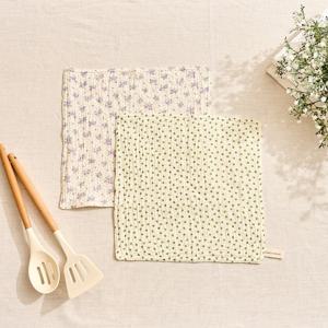 L 도톰한 4중지 살림 거즈행주 2P 꽃무리 퍼플