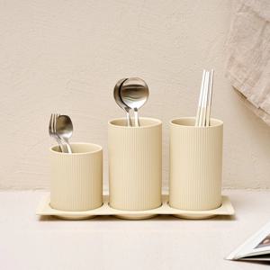 라인 3구 수저통 받침포함 아이보리