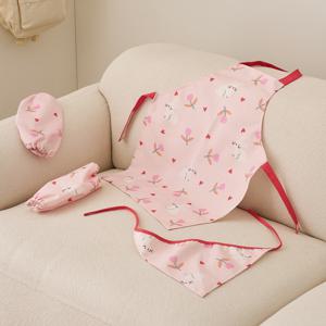 튤립버니 앞치마 세트 핑크 두건, 팔토시 포함