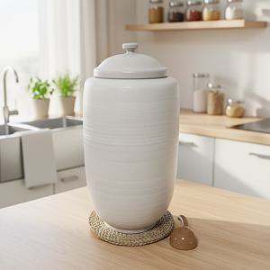 20kg들이 분청 화이트 무지 숨쉬는 여주 쌀항아리(길쭉형)+쌀바가지