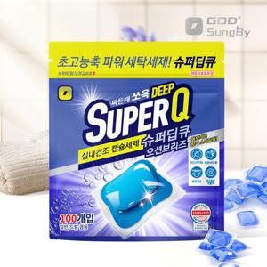 슈퍼딥큐 오션브리즈 100개 캡슐세제 대용량 고농축 실내건조 드럼 일반 겸용 세제