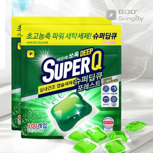 슈퍼딥큐 포레스트 100개+100개 캡슐세제 대용량 고농축 실내건조 드럼 일반 겸용 세제