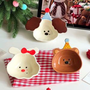 애니멀 쁘띠볼 3종 강아지 토끼 곰돌이 디저트볼 요거트볼 간식 그릇 접시 카페