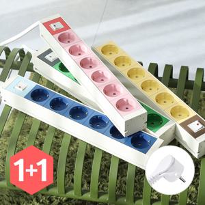 1+1 국산 고용량 알루미늄 납작 멀티탭 6구 과부하차단 디자인 컬러 1.5m/3m