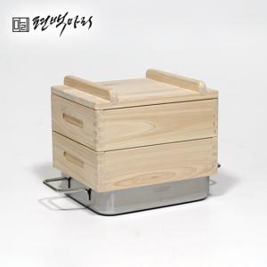 편백마리 편백나무 통원목 찜기 2단 짜맞춤 + 316스텐 통5중 사각팬 세트