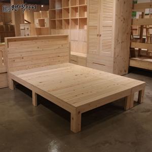 편백(히노끼) 평상형 분리형 선반형헤드 퀸침대 P-BE-Q-010