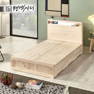 편백 수납 서랍 벙커수납 LED 선반형헤드 무절 침대 슈퍼싱글 퀸 침대 P-BE-078