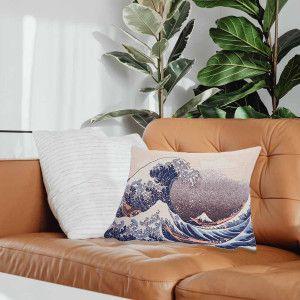명화 쿠션커버 호쿠사이 파도 시리즈 자카드 쿠션커버 35x45 긴쿠션