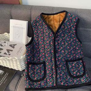겨울 김장조끼 융털 조끼 꽃무늬 할머니 시골 조끼