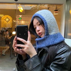 니트 바라클라바 겨울 모자 후드 단추 여성 넥워머