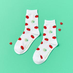 베지갱 토마토 패턴 중목양말 화이트