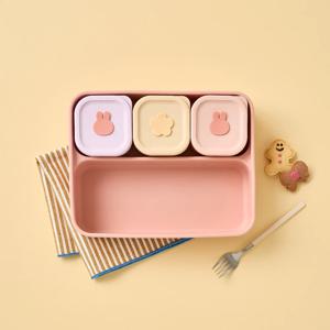 실리콘 흡착식판+스팀홀 보관용기 180ML 3P 세트 토끼