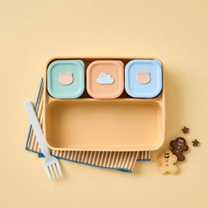 실리콘 흡착식판+스팀홀 보관용기 180ML 3P 세트 곰