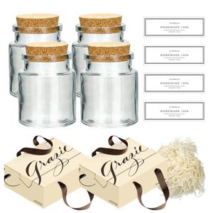3분완성 초콜릿 젤리 소분 포장 용기 코르크 미니원형 100ml 유리병4개 패키지