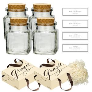 3분완성 초콜릿 젤리 소분 포장 용기 코르크 미니사각 100ml 유리병4개 패키지