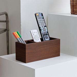 우드 2칸 리모컨 거치대 연필꽂이 다용도 정리함