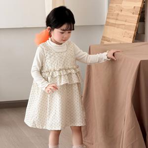 리넬 러플 도트 조끼 원피스 R16438