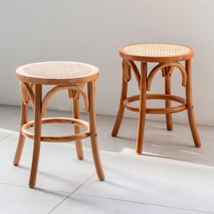 [리퍼] 곡목 라탄 스툴 화장대 보조 간이 의자 사이드테이블 화분 협탁 2colors